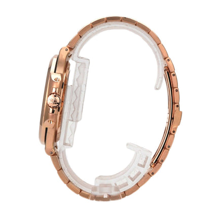 Patek Philippe Nautilus Roségold 5711/1R-001 seitliche Ansicht mit glänzendem Roségoldarmband und transparentem Gehäuse.