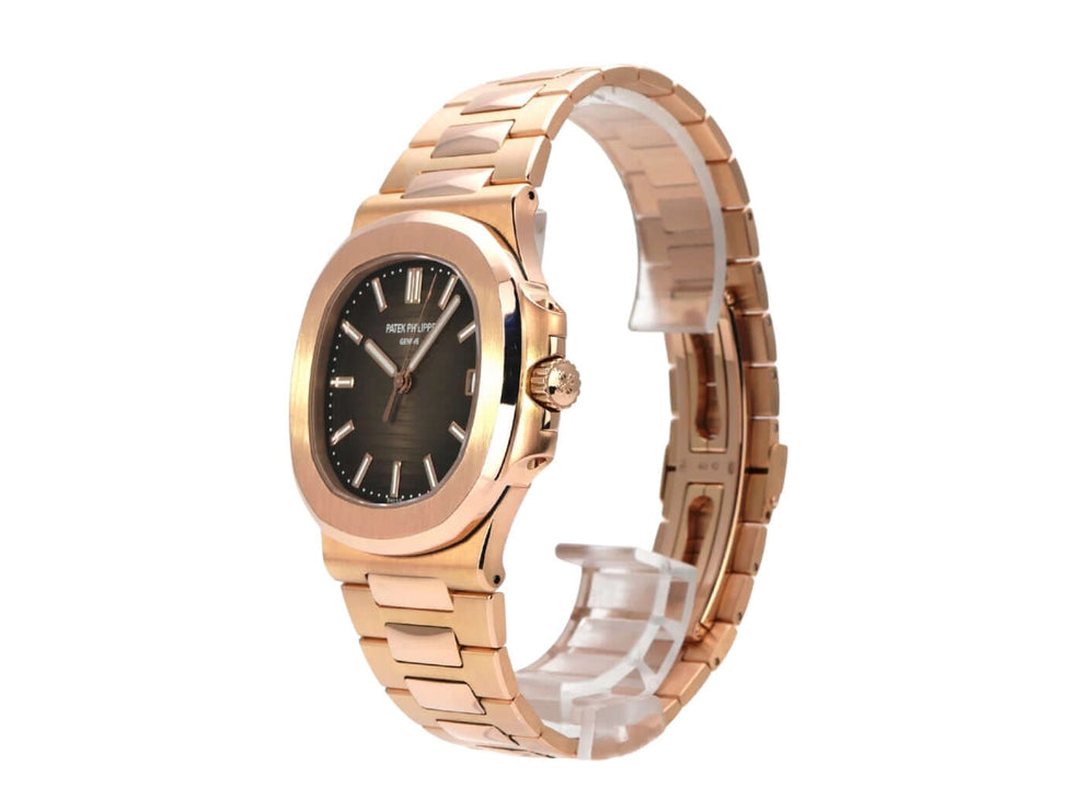 Patek Philippe Nautilus Roségold 5711/1R-001 Uhr mit braunem Zifferblatt und Roségoldarmband, elegant und luxuriös.