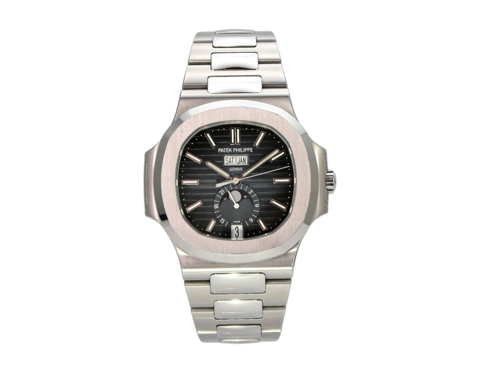 Patek Philippe Nautilus Annual Calendar Mondphase 5726/1A-014 Edelstahl-Uhr mit blauem Zifferblatt und Automatikaufzug