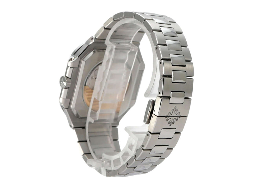 Patek Philippe Cubitus 5821/1A-001 mit Edelstahlband und poliertem Gehäuse, seitliche Ansicht der Uhr