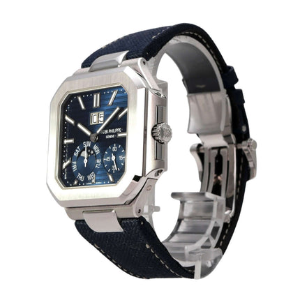 Patek Philippe Cubitus 5822P-001 Platin Uhr mit blauem Zifferblatt und Textilarmband