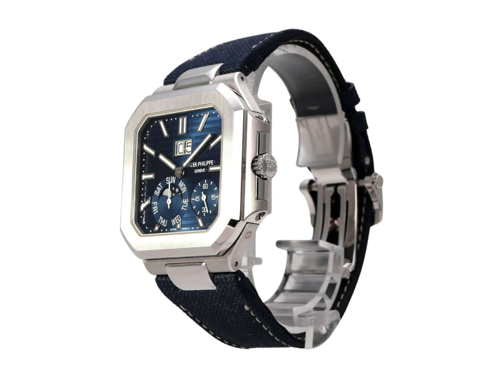 Patek Philippe Cubitus 5822P-001 Platin Uhr mit blauem Zifferblatt und Textilarmband