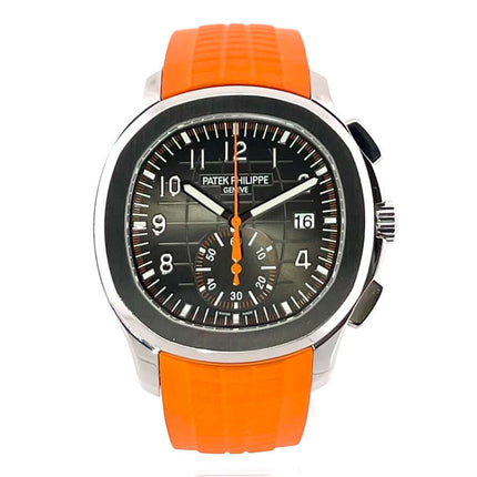 Patek Philippe Aquanaut Chronograph Ref. 5968A-001 mit orangefarbenem Kautschukband und schwarzem Zifferblatt