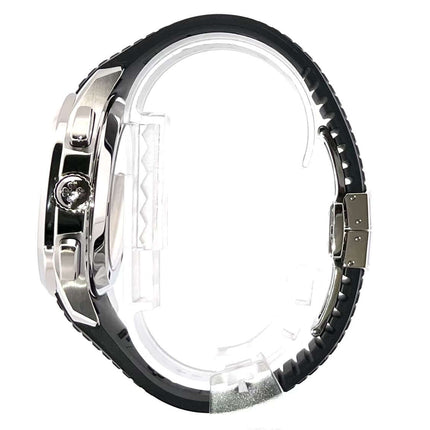 Seitenansicht der Patek Philippe Aquanaut Chronograph 5968A-001 mit schwarzem Kautschukband