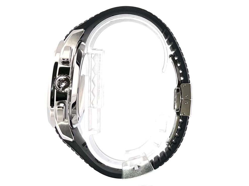 Seitenansicht der Patek Philippe Aquanaut Chronograph 5968A-001 mit schwarzem Kautschukband