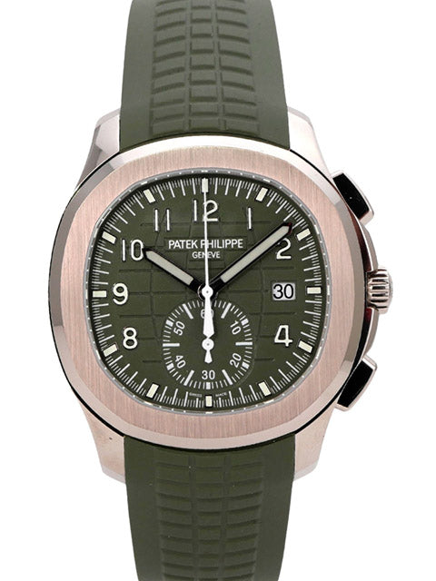 Patek Philippe Aquanaut Chronograph 5968G-010 aus 18 kt Weißgold mit grünem Zifferblatt und Kautschukband