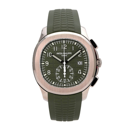 Patek Philippe Aquanaut Chronograph 5968G-010 aus 18 kt Weißgold mit grünem Zifferblatt und Kautschukband
