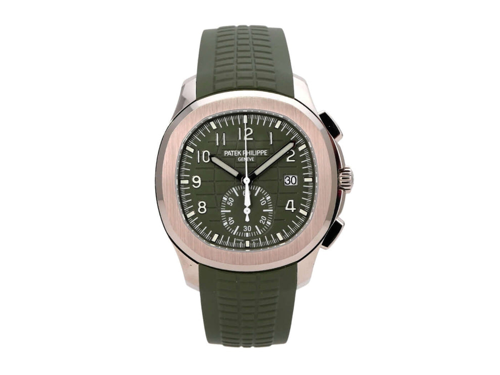 Patek Philippe Aquanaut Chronograph 5968G-010 aus 18 kt Weißgold mit grünem Zifferblatt und Kautschukband