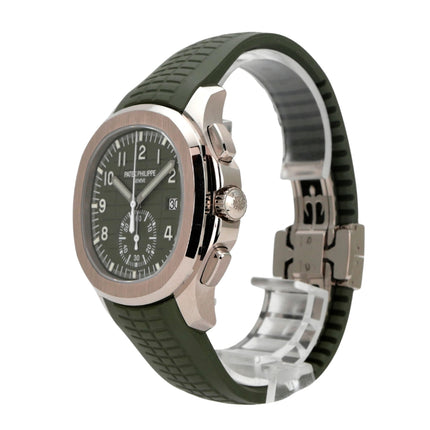 Patek Philippe Aquanaut Chronograph 5968G-010 aus 18 kt Weißgold mit grünem Kautschukband und grünem Zifferblatt