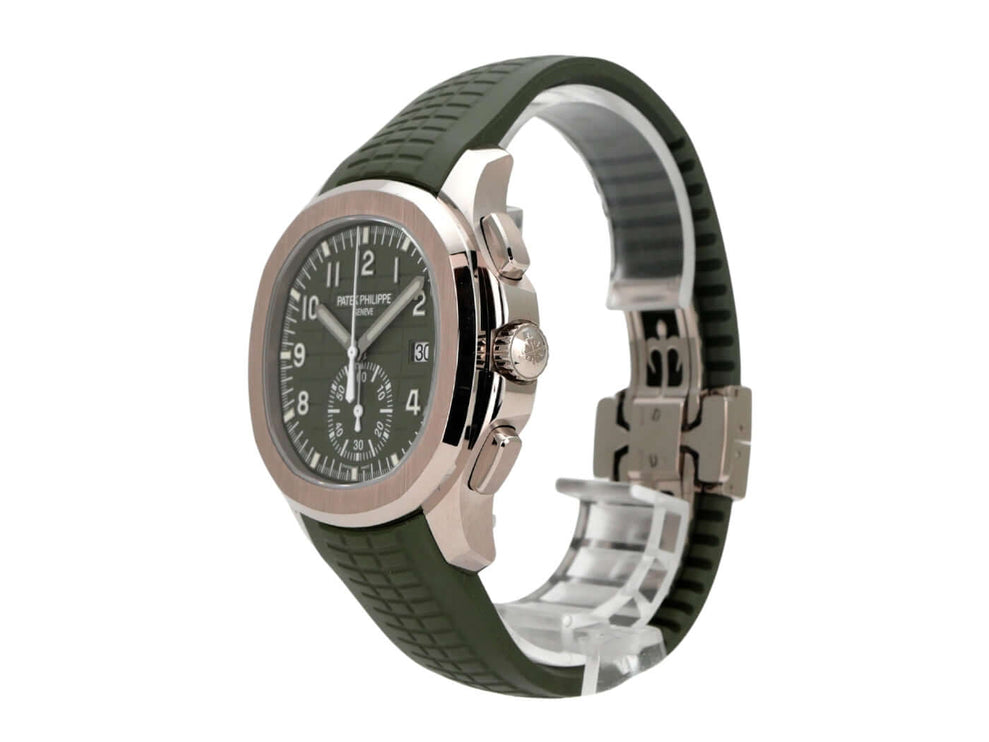 Patek Philippe Aquanaut Chronograph 5968G-010 aus 18 kt Weißgold mit grünem Kautschukband und grünem Zifferblatt