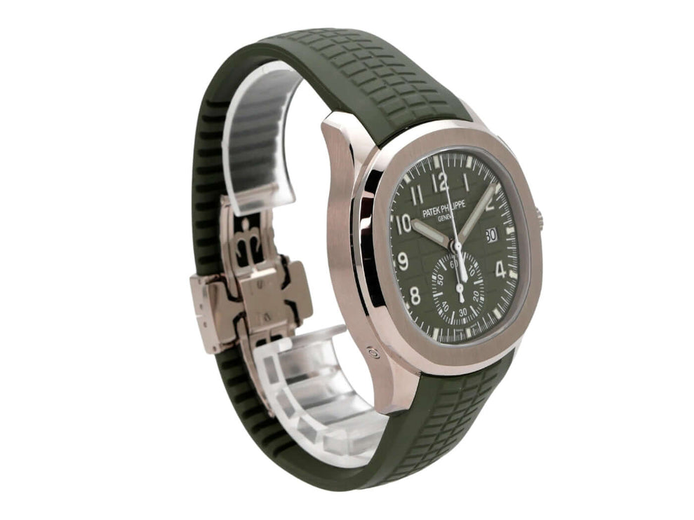 Patek Philippe Aquanaut Chronograph 5968G-010 mit grünem Kautschukband, Weißgoldgehäuse und grünem Zifferblatt