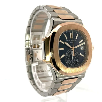 Patek Philippe Nautilus 5980/1AR-001 Edelstahl Roségold Uhr mit blauem Zifferblatt und Edelstahl/Roségold Armband.