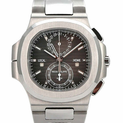 Patek Philippe Nautilus 5990/1A-001 Edelstahl Armbanduhr mit schwarzem Zifferblatt und Automatikaufzug.