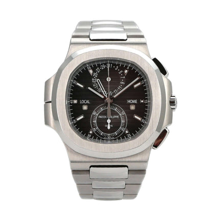 Patek Philippe Nautilus 5990/1A-001 Edelstahl-Uhr mit schwarzem Zifferblatt und Automatikaufzug.
