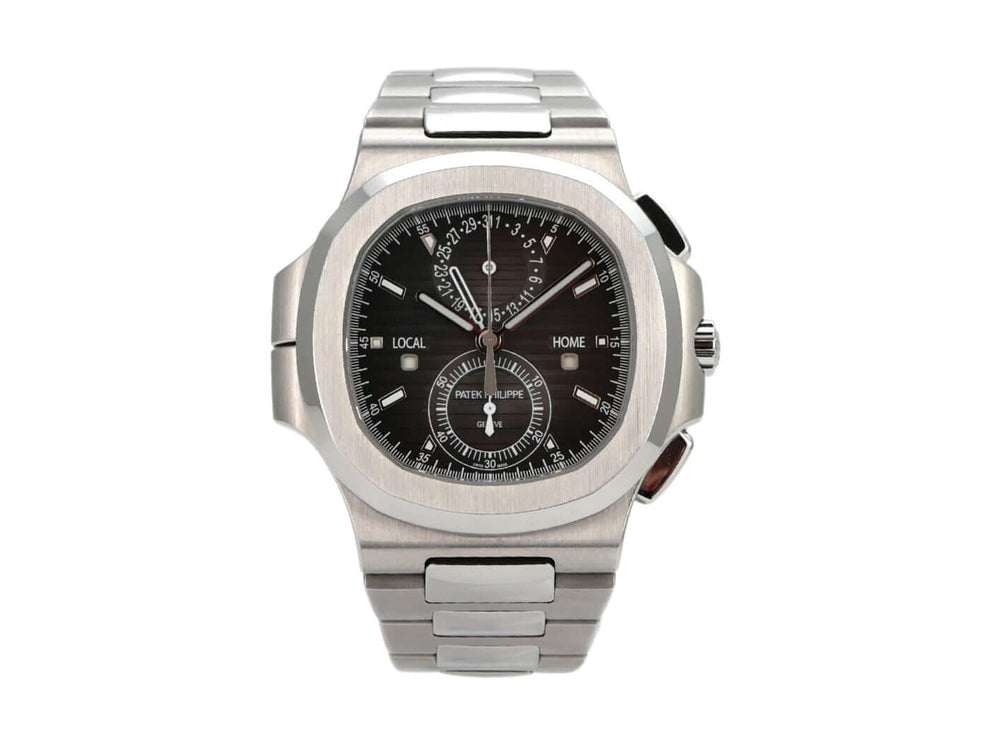 Patek Philippe Nautilus 5990/1A-001 Edelstahl-Uhr mit schwarzem Zifferblatt und Automatikaufzug.