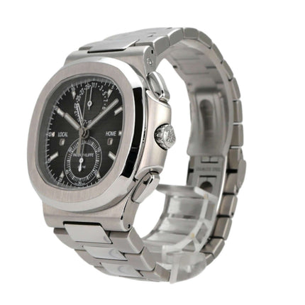 Patek Philippe Nautilus 5990/1A-001 Edelstahl Armbanduhr mit schwarzem Zifferblatt und Automatikwerk.