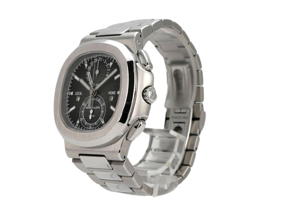 Patek Philippe Nautilus 5990/1A-001 Edelstahl Armbanduhr mit schwarzem Zifferblatt und Automatikwerk.