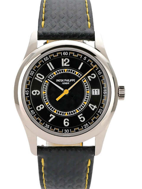 Patek Philippe Calatrava Weißgold 6007G-001 mit schwarzem Zifferblatt und Lederarmband, Gehäusedurchmesser 40 mm.