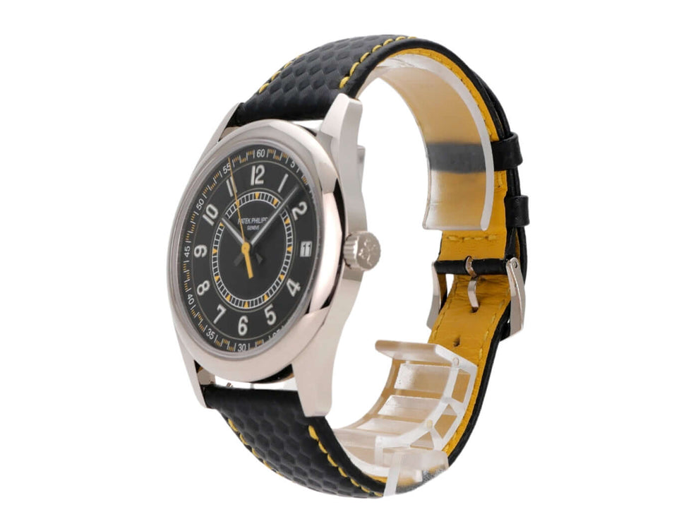 Patek Philippe Calatrava Weißgold 6007G-001 Uhr mit schwarzem Lederarmband und poliertem Gehäuse aus 18 kt Weißgold