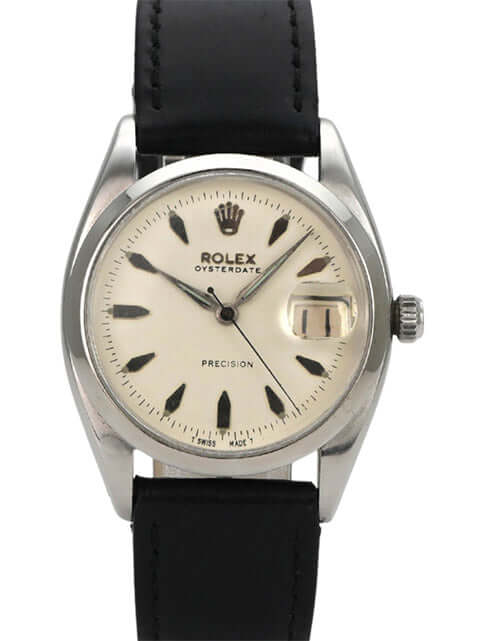 Rolex Oysterdate Precision 6494 Vintage Armbanduhr, Edelstahl, cremefarbenes Zifferblatt, Lederband, Datum, sehr guter Zustand