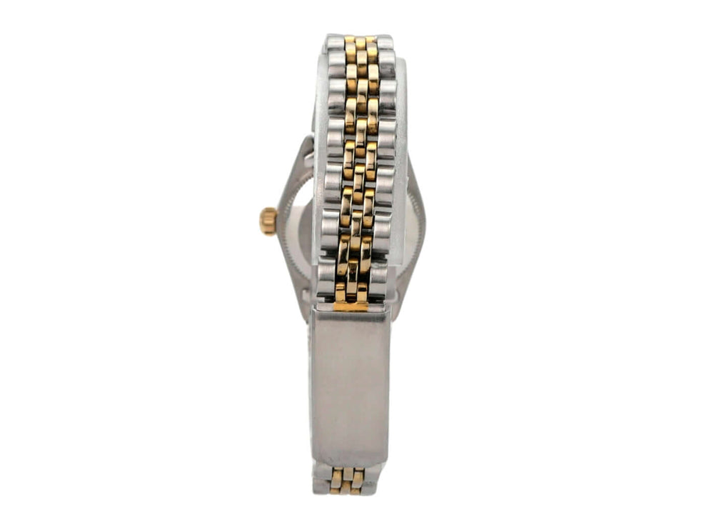 Rolex Oyster Perpetual 26 Edelstahl Gelbgold 67193 Champagner Jubile-Band seitliche Ansicht, Gelbgold-Armband.