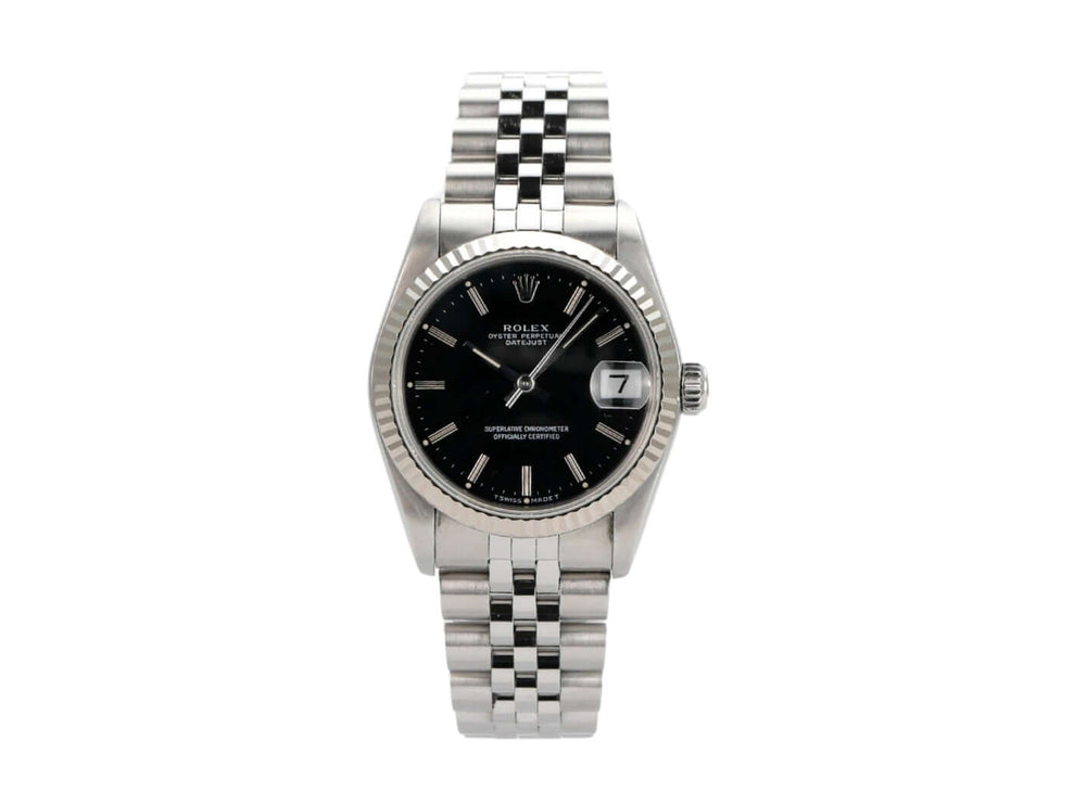 Rolex Oyster Datejust 31 Ref. 68274 mit schwarzem Zifferblatt und Jubile Edelstahl-Armband