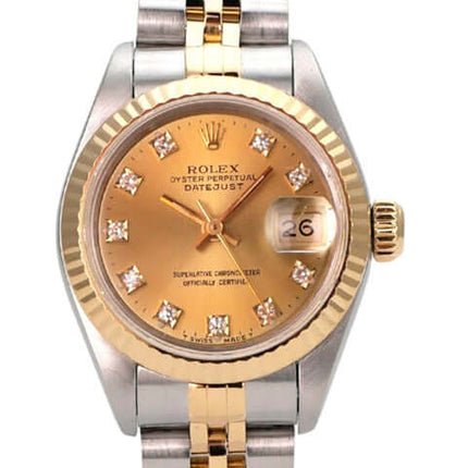 Rolex Datejust 26 Edelstahl Gelbgold 69173 Champagner Diamant Jubile-Band mit Diamant-Zifferblatt