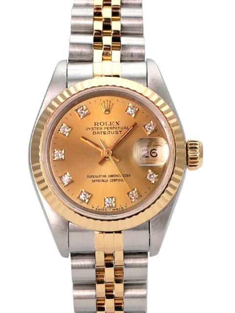 Rolex Datejust 26 Edelstahl Gelbgold 69173 Champagner Diamant Jubile-Band mit Diamant-Zifferblatt