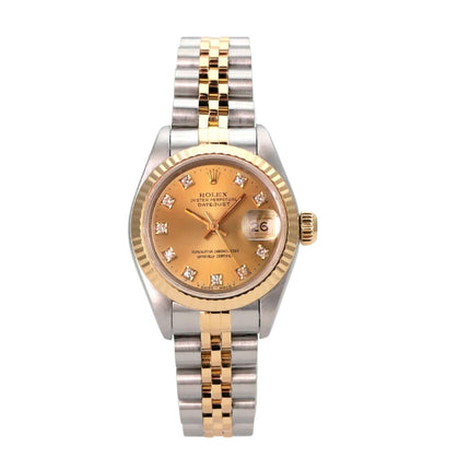 Rolex Datejust 26 Edelstahl Gelbgold 69173 Champagner Diamant Jubile-Band, Damenarmbanduhr mit Diamantzifferblatt