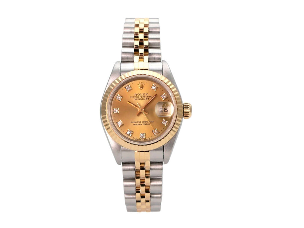 Rolex Datejust 26 Edelstahl Gelbgold 69173 Champagner Diamant Jubile-Band, Damenarmbanduhr mit Diamantzifferblatt