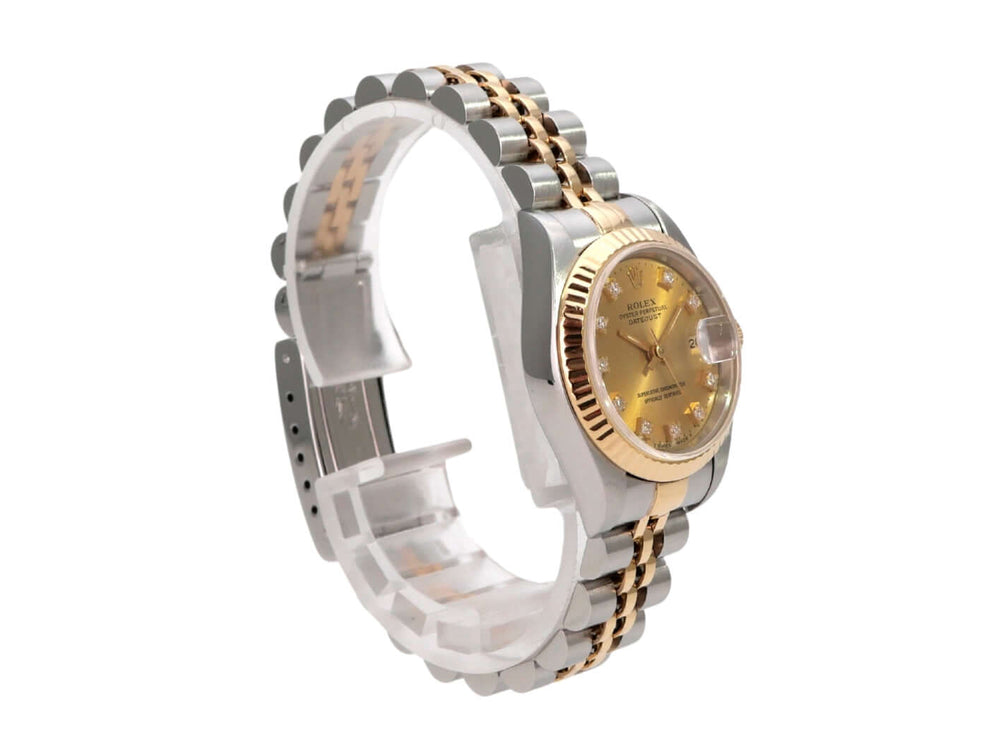 Rolex Datejust 26 Edelstahl Gelbgold 69173 Champagner Diamant Jubile-Band mit goldener Lünette und Jubilé-Armband