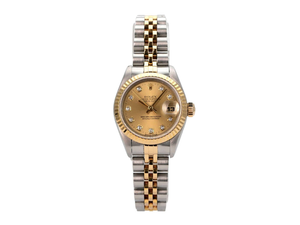 Rolex Datejust 26 Edelstahl Gelbgold Ref. 69173 Champagner Diamant mit Diamanten auf Zifferblatt