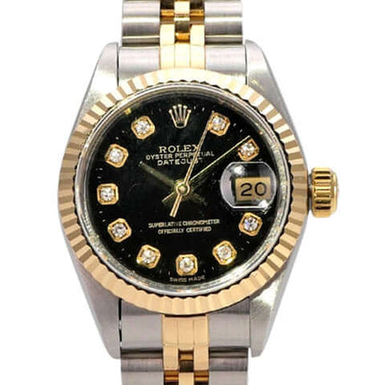 Rolex Datejust 26 Edelstahl Gelbgold 69173 Schwarz Big Diamant Jubile-Band mit schwarzem Diamant-Zifferblatt
