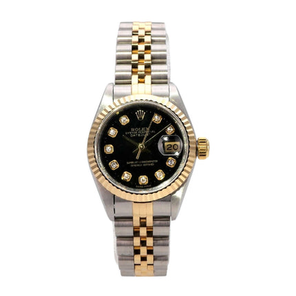Rolex Datejust 26 Edelstahl Gelbgold 69173 Schwarz Big Diamant Jubile-Band, schwarzes Zifferblatt mit Diamanten