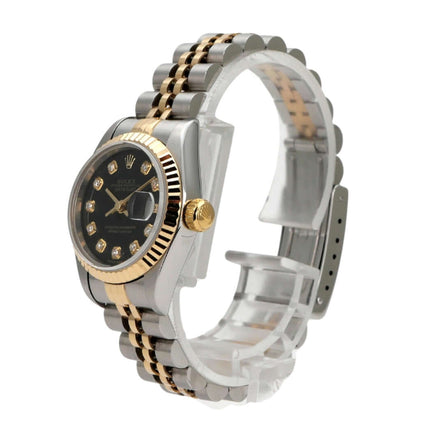 Rolex Datejust 26 Edelstahl Gelbgold 69173 Schwarz Big Diamant Jubile-Band mit schwarzem Zifferblatt und Diamanten