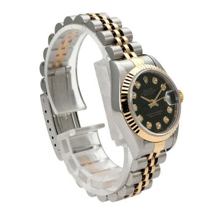 Rolex Datejust 26 Edelstahl Gelbgold 69173 Schwarz Big Diamant Jubile-Band mit schwarzem Zifferblatt und Diamanten