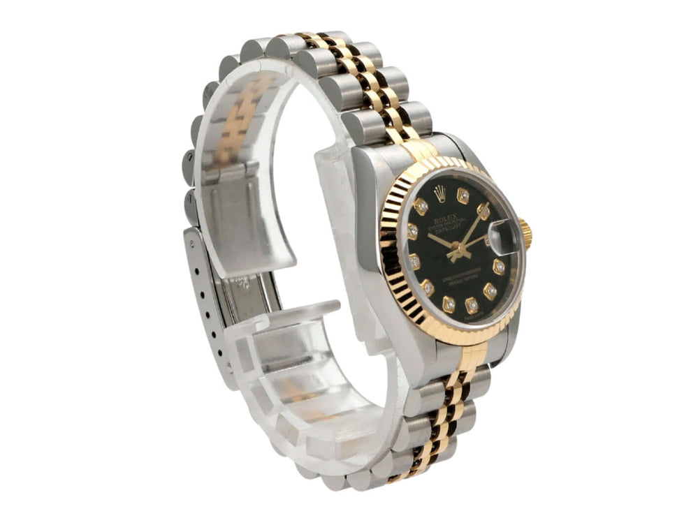 Rolex Datejust 26 Edelstahl Gelbgold 69173 Schwarz Big Diamant Jubile-Band mit schwarzem Zifferblatt und Diamanten