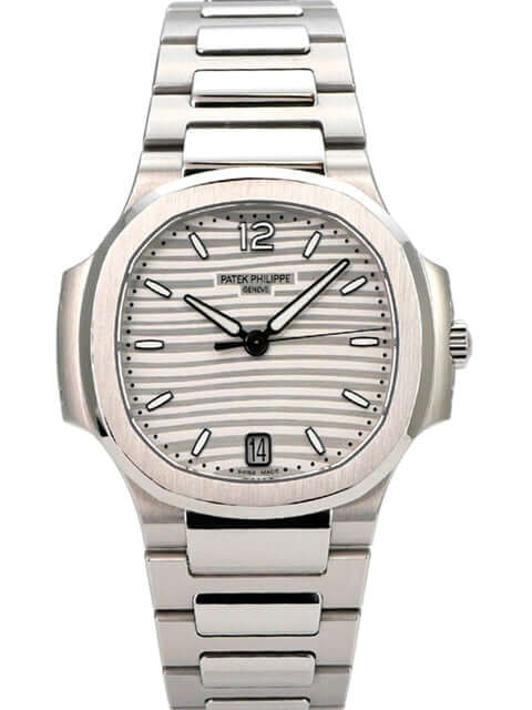 Patek Philippe Nautilus Ladies Ref. 7118/1A-010, silberne Luxusuhr aus Edelstahl mit Automatik und Datum