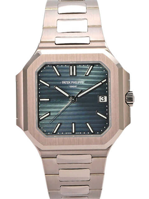 Patek Philippe Cubitus 7128/1G-001 mit poliertem 18 kt Weißgoldgehäuse und blauem Zifferblatt