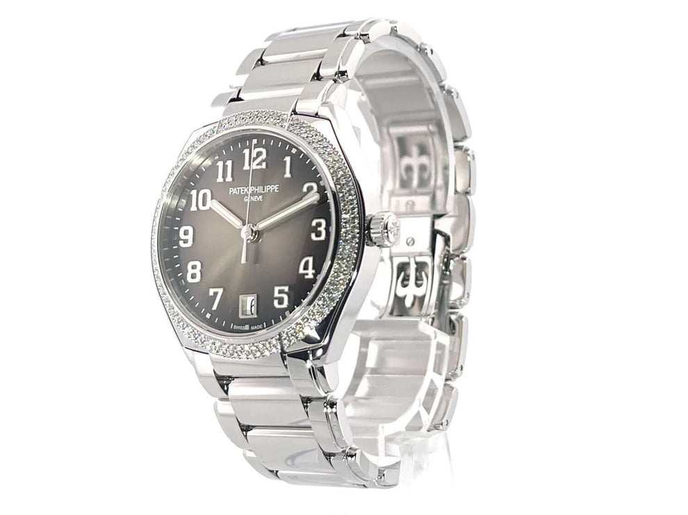 Patek Philippe Twenty-4 Edelstahl Automatik Ref. 7300/1200A-010 mit diamantbesetzter Lünette und grauem Zifferblatt mit Sonnenschliff