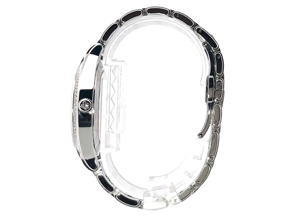 Patek Philippe Twenty-4 Edelstahl Automatik Ref. 7300/1200A-010 seitliche Ansicht, Edelstahlgehäuse und Armband, mit Diamantbesatz.