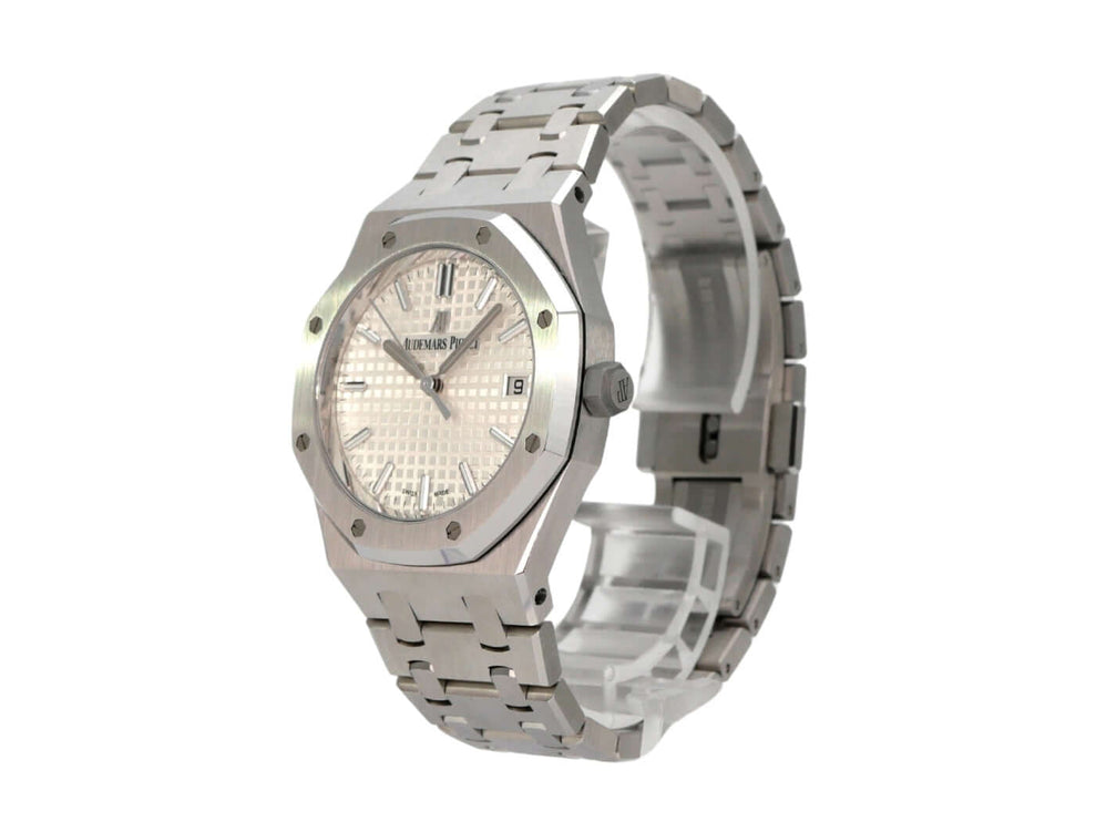 Audemars Piguet Royal Oak Offshore 77350ST.OO.1261ST.01 Edelstahl-Armbanduhr mit silberfarbenem Zifferblatt.