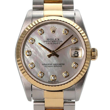 Rolex Datejust 31 Edelstahl Gelbgold 78273 Perlmutt Diamant mit Diamantzifferblatt und dualen Armband aus Edelstahl und Gold.