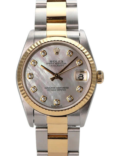 Rolex Datejust 31 Edelstahl Gelbgold 78273 Perlmutt Diamant mit Diamantzifferblatt und dualen Armband aus Edelstahl und Gold.