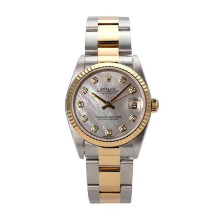 Rolex Datejust 31 Edelstahl Gelbgold 78273 Perlmutt Diamant Uhr mit Perlmutt Zifferblatt und Diamanten.