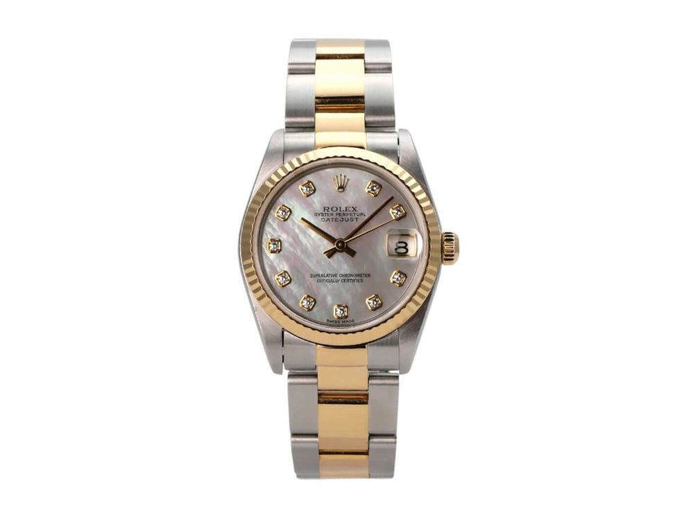 Rolex Datejust 31 Edelstahl Gelbgold 78273 Perlmutt Diamant Uhr mit Perlmutt Zifferblatt und Diamanten.