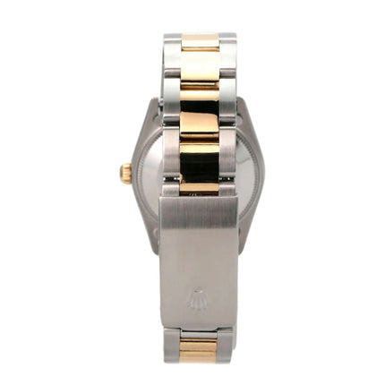 Rolex Datejust 31 Edelstahl Gelbgold 78273 Perlmutt Diamant Armbandansicht mit gelbgoldener und Edelstahl-Oberfläche.
