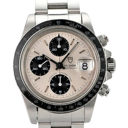 Tudor Prince Oysterdate Big Block Chronograph 79160 mit Edelstahlband und weißem Zifferblatt