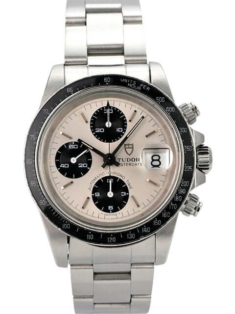 Tudor Prince Oysterdate Big Block Chronograph 79160 mit Edelstahlband und weißem Zifferblatt