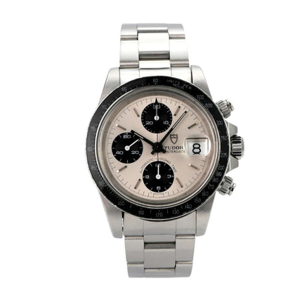 Tudor Prince Oysterdate Big Block Chronograph 79160 mit weißem Zifferblatt und schwarzem Tachymeter